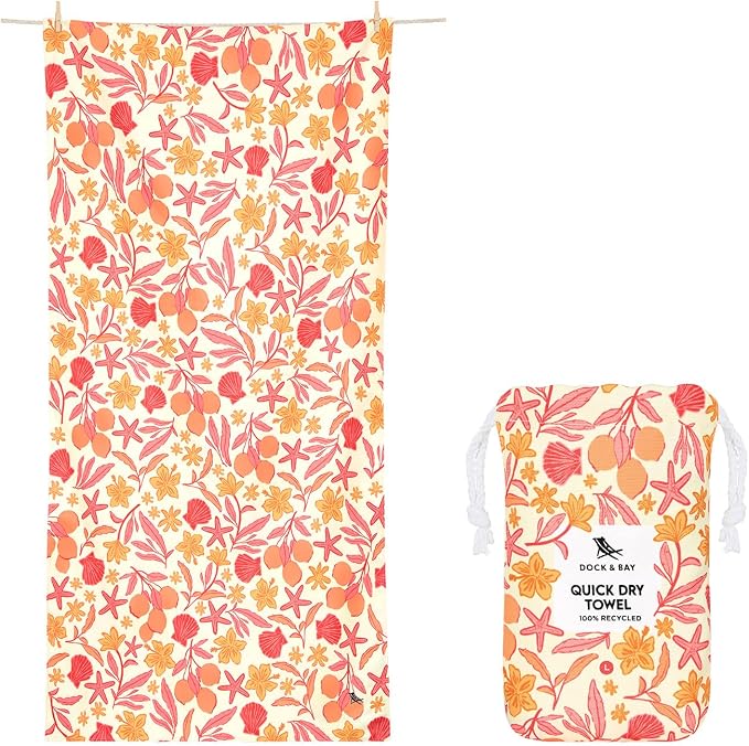 Dock & Bay Beach Towel - Quick Dry, Sand Free - Compact, Lightweight - 100% Recycled - Includes Bag - Tangerine Tide - Extra Large (200x90cm, 78x35) by DockBay