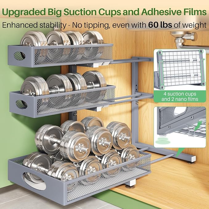 Kitstorack Under Sink Organizer 3-Tier Slide Out Drawer 1-Pack Grey - Image 7