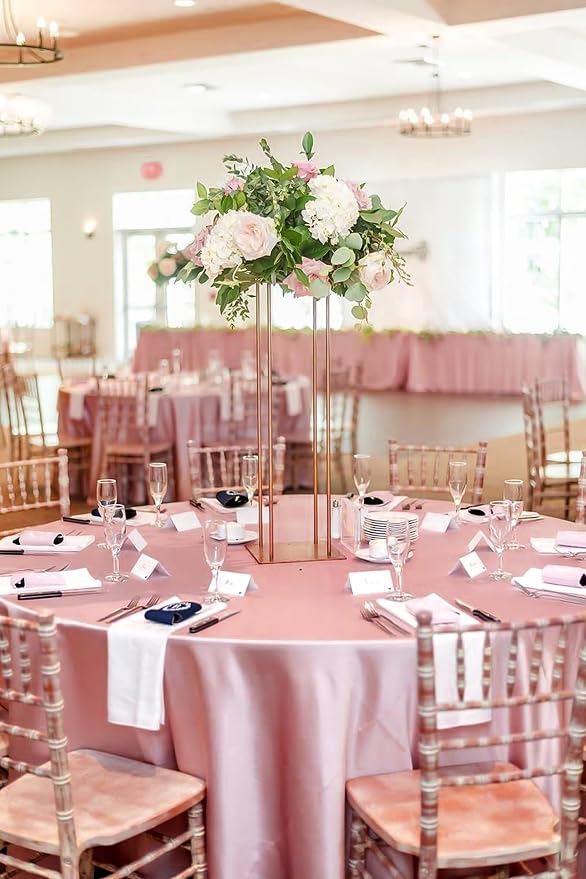 12 Pack 90 Inch Round Satin Tablecloth, Rose Gold - Image 7