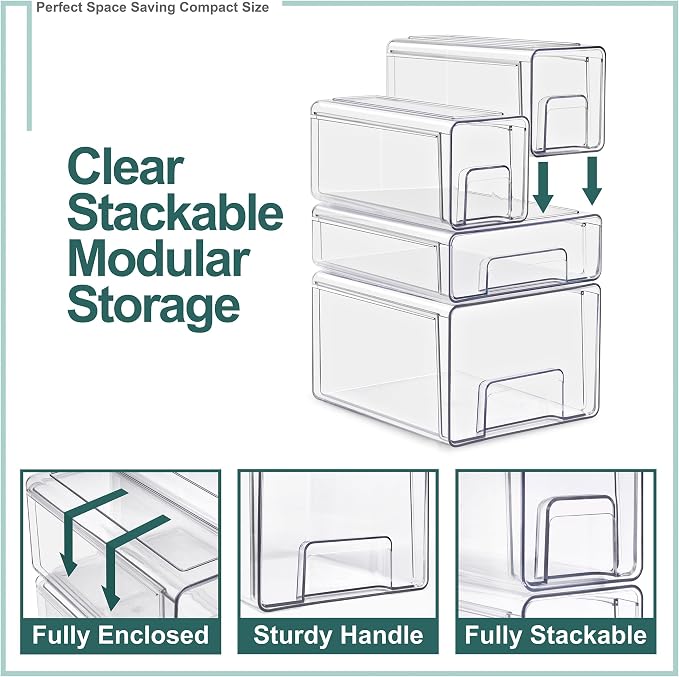 Sorbus Clear Stackable Storage Drawers (1 Large + 2 Small) - Image 5