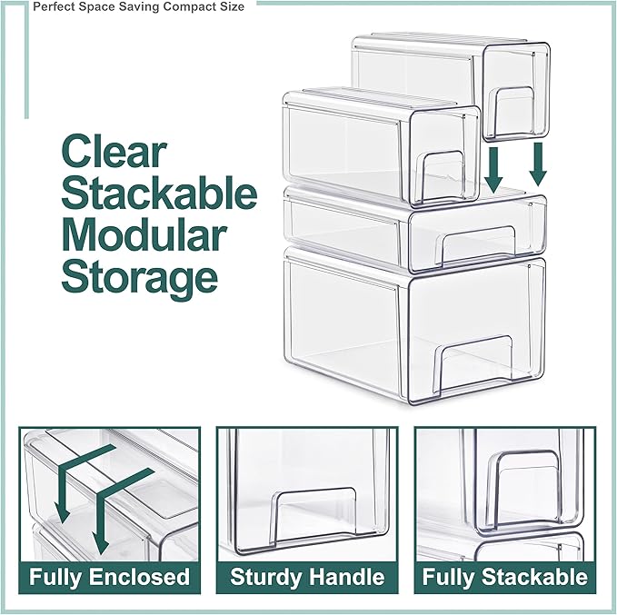 Sorbus Clear Stackable Storage Drawers with Handles (Small, 2 Pack) - Image 5
