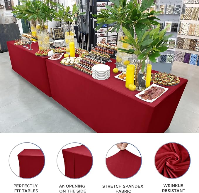 Rectangle Spandex Fitted Tablecloths For Vendor Booths 4 Pcs 72X30 Inch Red - Image 3