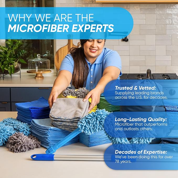 Microfiber Wholesale Bulk 16" x 16" All Purpose Towels Case Quantity (200 Count) | Large | No Fraying | High Density Microfiber | Zero Chemical Cleaner | Long-Lasting (Blue) - Image 5