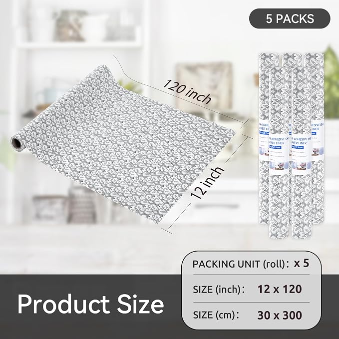 FIFTY FEET 12"x120" Non-Adhesive Shelf Liner for Kitchen Cabinets and Drawers, Washable Non-Slip PVC Cabinet Liner (Black Floral)(5 Roll) - Image 5