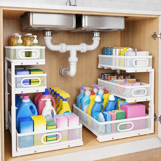 3-Tier Under Sink Organizer 2-Pack Organization for Bathroom Kitchen,White by Unknown