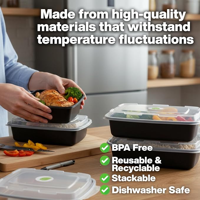Meal Prep Containers [100 Pack] Rectangular Food Storage Containers with Lids, Bento Box, BPA Free, Stackable, Microwave/Dishwasher/Freezer Safe To Go Food Containers for Meal Prep (28 oz) - Image 6