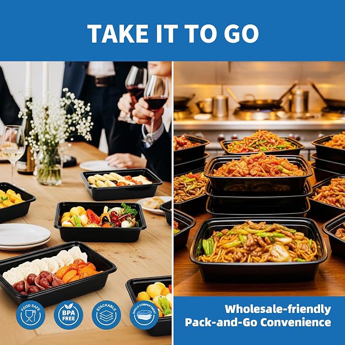 24oz Meal Prep Containers, 150 Sets Disposable Food Storage Boxes with Lids | Heavy Duty, Single Compartment, Leakproof Lids, BPA Free, Microwave Freezer Safe, Plastic To Go Bento Boxes for Lunch Takeout - Image 5