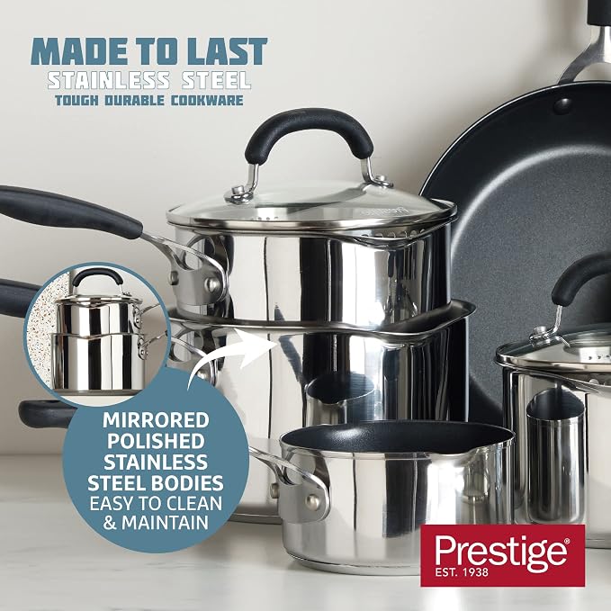 Prestige Made To Last Stainless Steel Milk Pan with Pouring Lip 14cm - Non Stick Milk Pan Induction Hob Suitable with Easy Grip Silicone Handles, Dishwasher Safe Cookware - Image 6