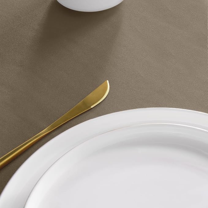 sancua Round Tablecloth, 120 Inch, Taupe - Image 6