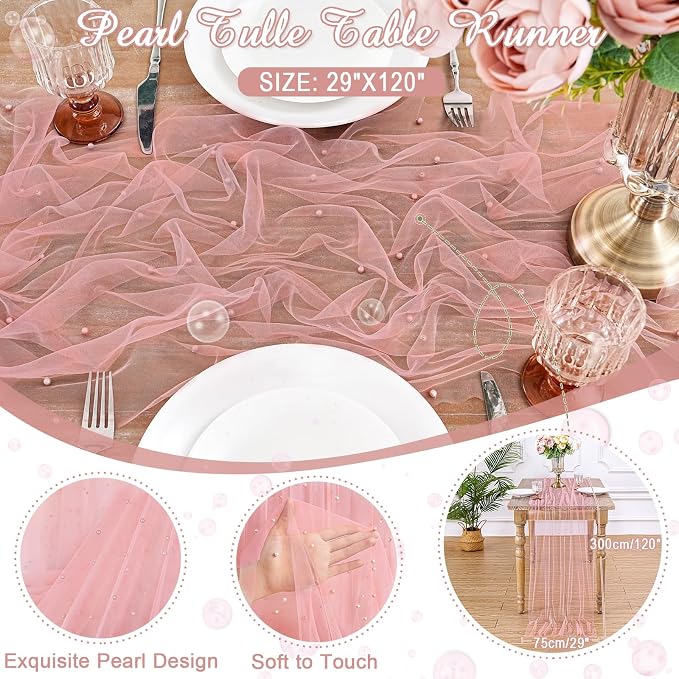 Pink Pearl Table Runner Wedding Decor 10ft Pearl Table Runners 29x120 Inch - Image 6
