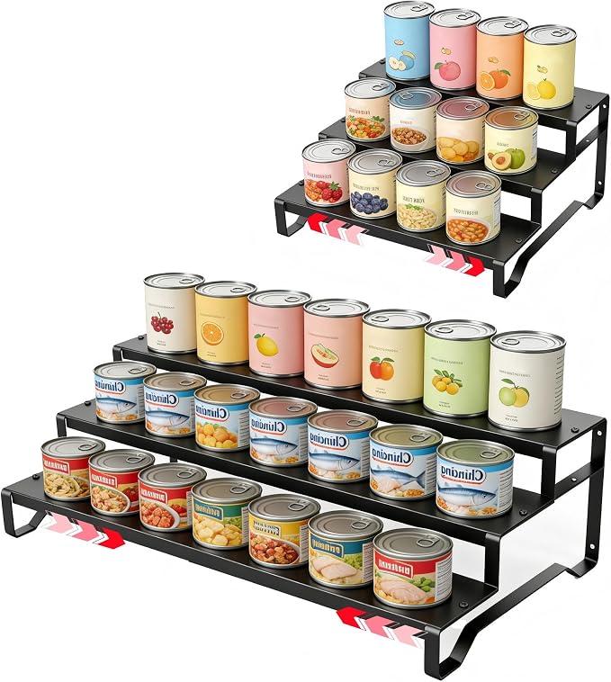 Expandable Can Organizer for Pantry, 3 Tier Metal Canned Food Storage | 13"-21" Adjustable Length, Tiered Soda Organizer Hold 21 Cans, Large-Capacity Storage Holder for Kitchen Cabinet Countertop by Attelite