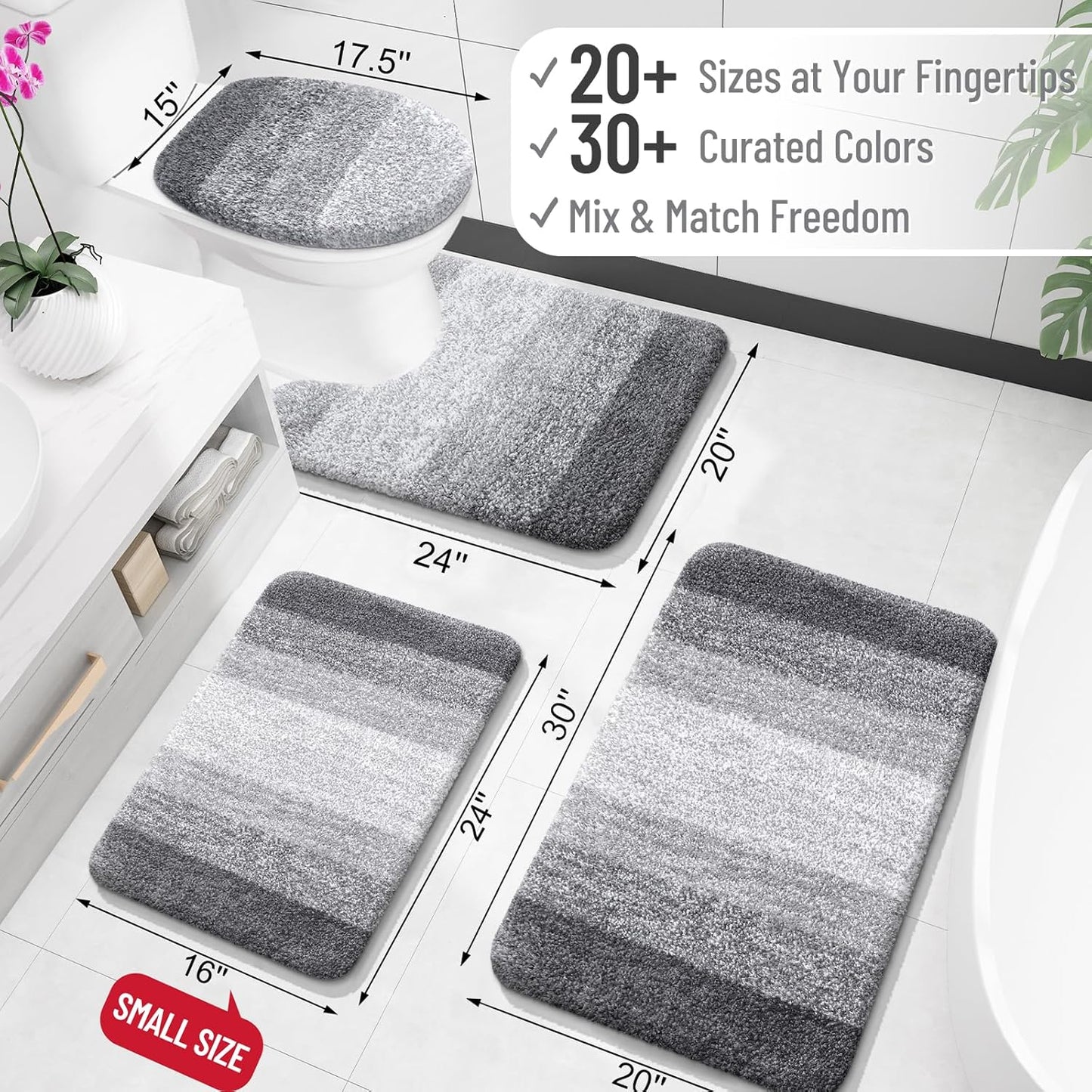 OLANLY Bathroom Rug Mat 59x24, Extra Soft and Absorbent Microfiber Bath Rugs, Non-Slip Plush Shaggy Bath Carpet Runner, Machine Wash Dry, Bath Mats for Bathroom Floor, Tub and Shower, Grey