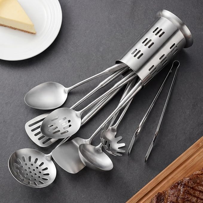 Stainless Steel Cooking Utensils Set,ZIPENY 9 Pieces Kitchen Utensils Set,Kitchen Tools Set With Utensil Holder Anti-slip and corrosion-resistant,Dishwasher Safe,Easy to Clean - Image 2