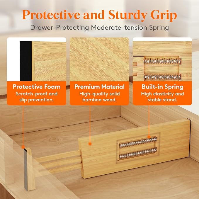 Lifewit 4" High Dresser Drawer Dividers, Adjustable Bamboo Drawer Organizer - Image 3