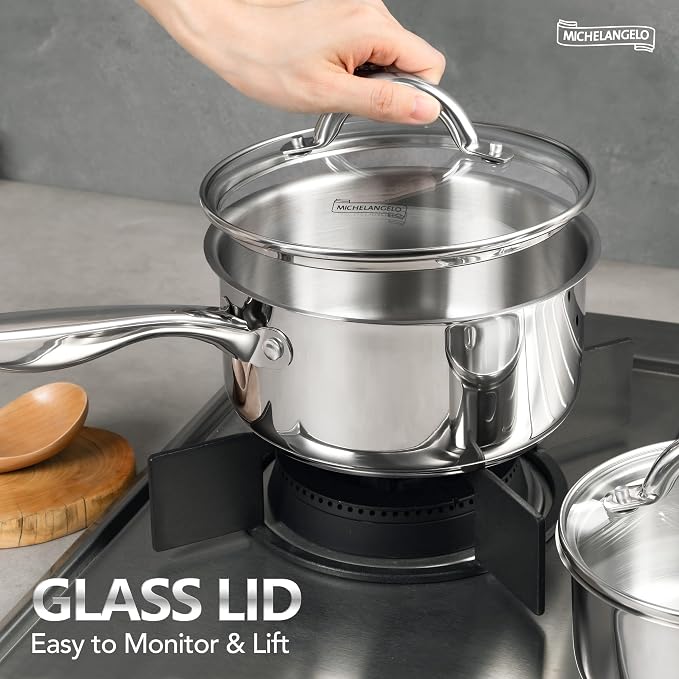 MICHELANGELO 3 Quart Saucepan with Lid, 18/10 Stainless Steel Sauce Pan with Tri-Ply Bottom, 3QT Sauce Pot, Induction Compatible - Image 2