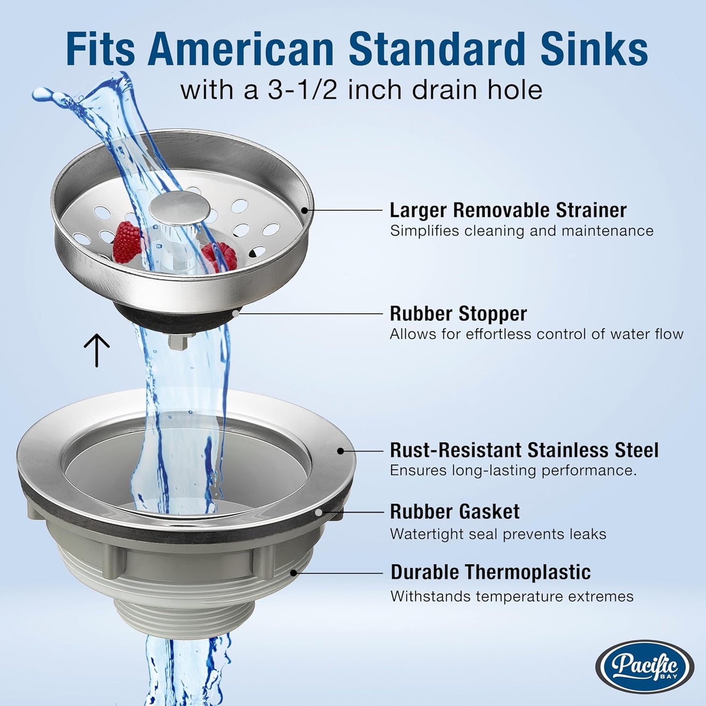 Pacific Bay Sink Strainer with Stainless Steel Removable Basket (3.5” Drain)