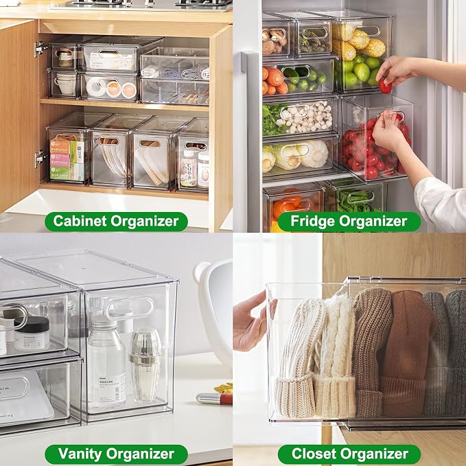 Taiuloo Clear Stackable Storage Drawers - 9.51 Quart Large Plastic Organizer Bins with Pull-Out Drawer, Kitchen Fridge, Bathroom Vanity & Pantry Cabinet Organization - Image 5