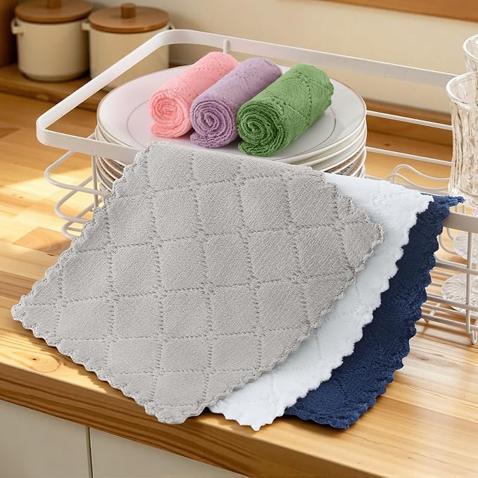 Homaxy Super Soft 12 Pack Coral Velvet Microfiber Dish Cloths, 7" x 9" - Image 6