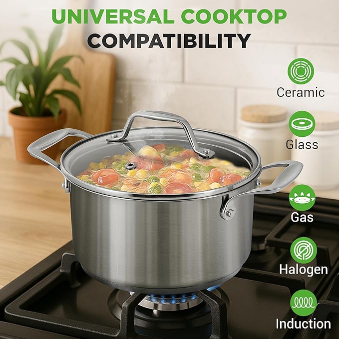 NutriChef 6-Quart Stainless Steel Stockpot – 18/8 Food Grade Heavy-Duty Induction-Compatible Pot with See-Through Lid, Ideal for Stews, Broths, Simmering & Soups, Dishwasher Safe – NCSP6 - Image 3