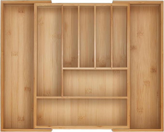 Relaxdays Cutlery Boxes, Expandable Bamboo Cutlery Tray, 7-9 Compartments, HxWxD: 5x29.5-47.5x38 cm, Natural by Relaxdays
