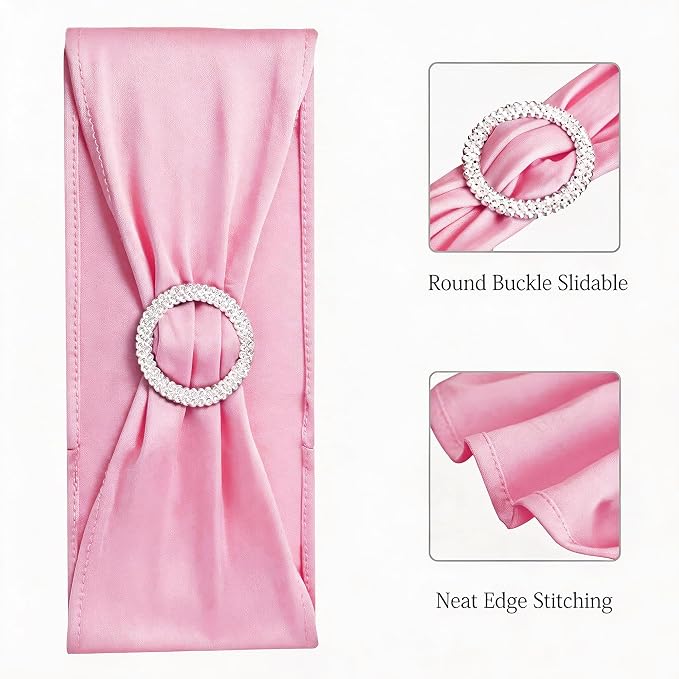 Wedding Pink Chair Sashes 100 Pack Spandex Chair Bows Bands with Buckles - Image 4
