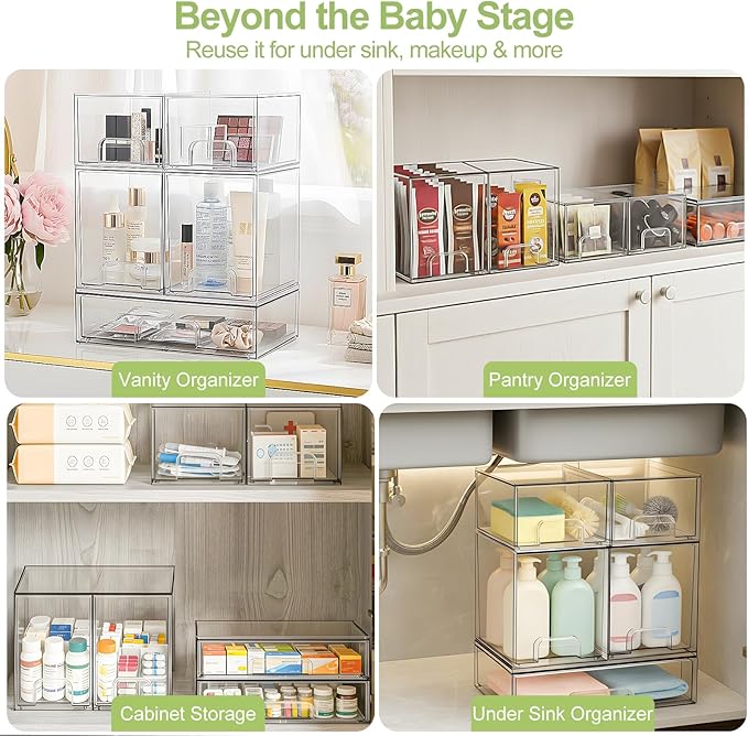 Bottle Storage Organizer Baby: Acrylic Stackable Storage Drawers | Clear Bottles Station Organizer for Countertop, Vanity, Bathroom, Cabinet Organization - 5 Pack - Image 4