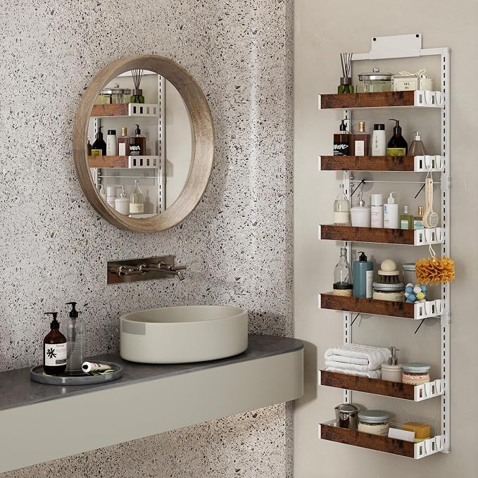 bukfen Over the Door Pantry Organizer, 6-Tier Adjustable Wooden Basket Kitchen Pantry Door Organization and Storage, Heavy-Duty Metal Hanging Kitchen Spice Rack,D6.3 x W17.71 x H50.60 inch,White - Image 8