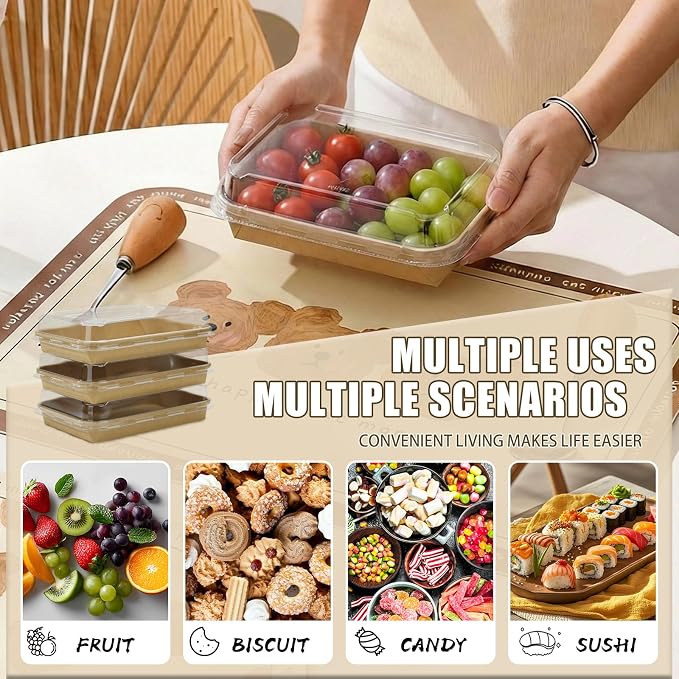 30 Pack Take Out Food Containers, 14.2oz Disposable Bowls 420ml Kraft Paper Take Out Boxes with Lid, Disposable To Go Container Take Out Containers, Greaseproof Paper Bento Box Takeout Lunch Boxes - Image 2