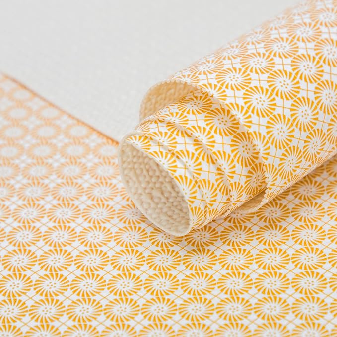 FIFTY FEET 12"x120" Non-Adhesive Shelf Liner for Kitchen Cabinets and Drawers, Washable Non-Slip PVC Cabinet Liner (Yellow Circle)(2 Roll) by FIFTYFEET