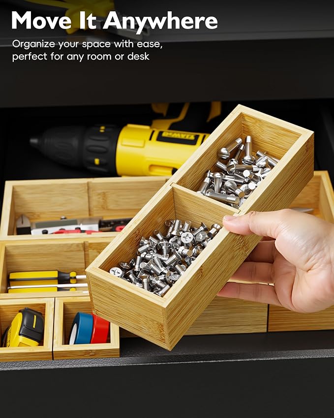 Bamboo Drawer Organizer Set, 6 PCS Trays with 12 Compartments - Image 5
