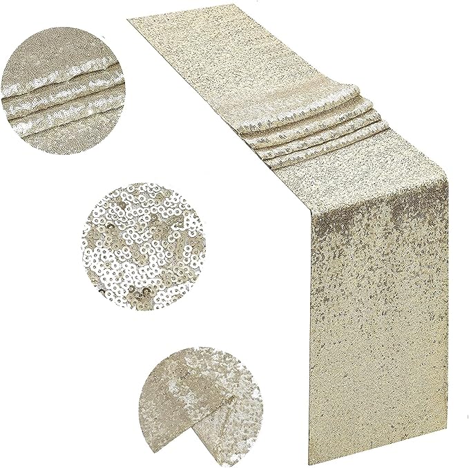 Champagne Sequin Table Runner 12 Pack 12''x72 Glitter Table Runner - Image 5