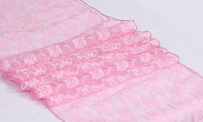VDS Pack of 25 Floral Lace Table Runners Centerpiece Cloth Linen for Wedding Bithday Graduation Engagement Ceremony Events Party Banquets Table Decoration (12x108 inch) (Pink) - Image 2