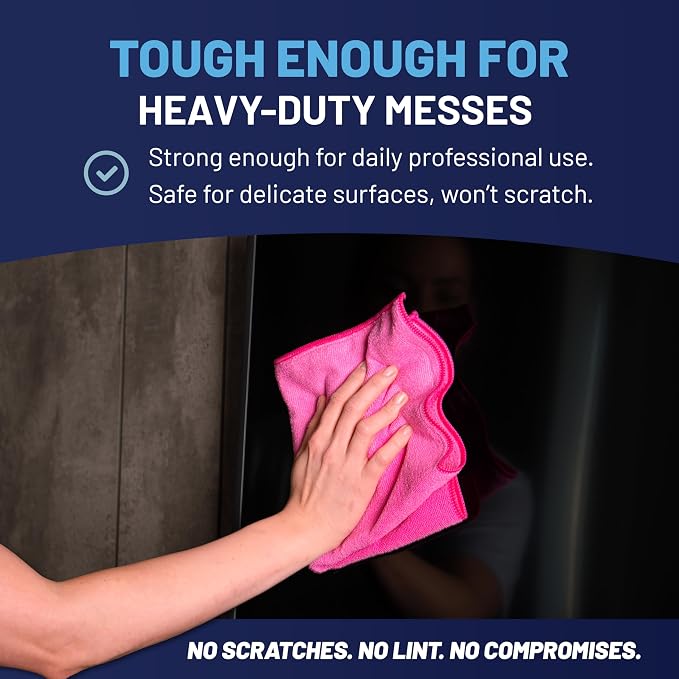 Microfiber Wholesale 16" x 16" Pro Multi Surface Microfiber Towels Bulk | Case: 216 Qty (Pink, Purple, Blue) - Image 6