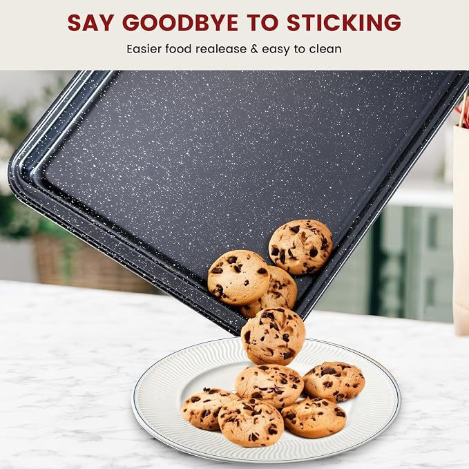 Terlulu 10-Piece Baking Pans Set, Bakeware Sets Nonstick, Baking Set for Oven Cooking, Stackable Carbon Steel Set Include Cookie Sheets, Muffin Pan, Cake Pan, Pizza Pan, Loaf Pan, Roasting Pan, Black - Image 6