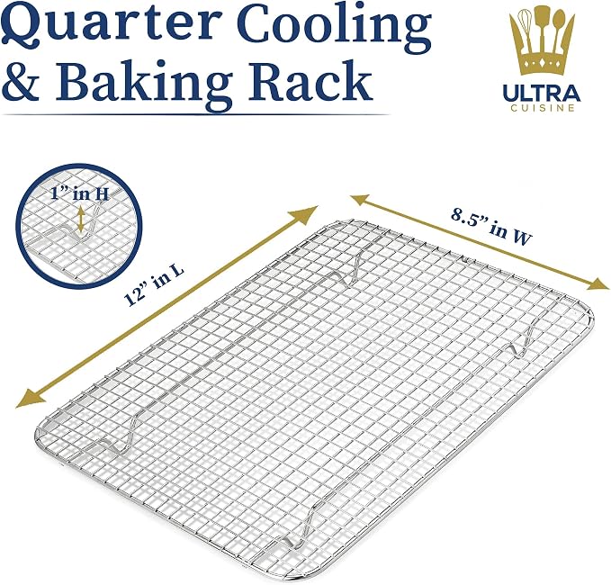 Ultra Cuisine Heavy Duty 100% Stainless Steel Cooling Rack for Cooking and Baking - Baking Rack & Wire Cooling Rack - Fits Quarter and Jelly Roll Sheet Pans - 8.5''x 12'' and 10''x 14.75'' - Image 4