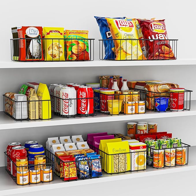 Joben Oligey 12 PACK (3 Szie) Small Wire Storage Baskets for Organizing,Pantry Organization Bins for Cabinets, Metal Basket for Kitchen, Bathroom Organizer (Black) - Image 4
