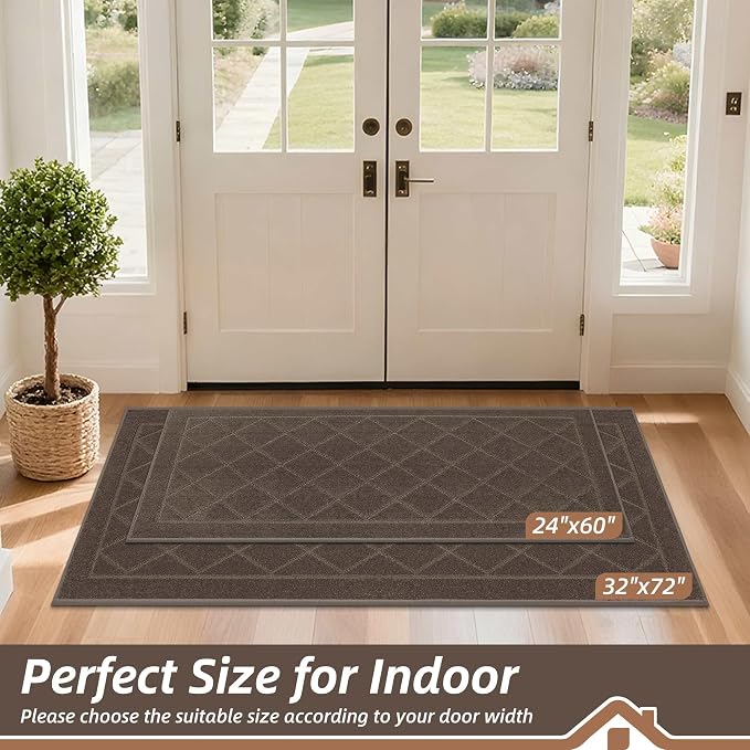 BEQHAUSE Dirt Trapper Door Mat 24" x 60", Doormat Non-Slip, Light Brown - Image 2