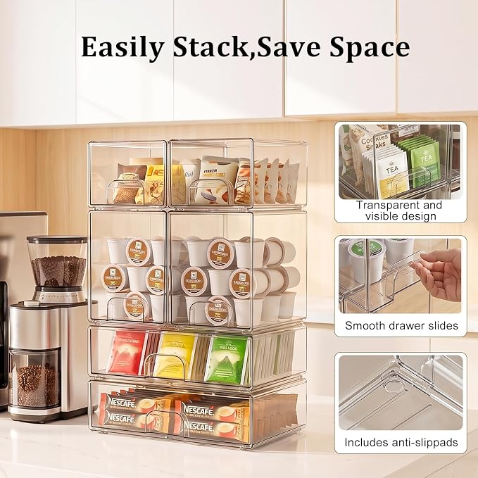 Clear Stackable Storage Drawers: Acrylic Organizer Bins 6 Pack | for Baby Bottle makeup Ideal for Countertop, Vanity, Station, Bathroom, Kichen Cabinet Pantry Organization - Image 4