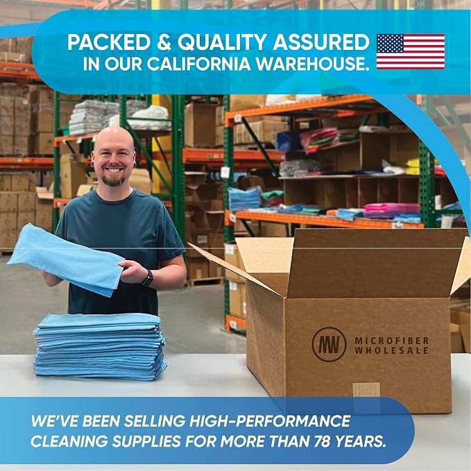 Microfiber Wholesale Bulk 16" x 16" All Purpose Towels Case Quantity (200 Count) | Large | No Fraying | High Density Microfiber | Zero Chemical Cleaner | Long-Lasting (Blue) - Image 7