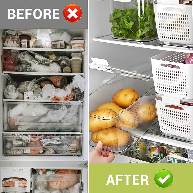 LUXEAR 4 Pack Fruit Vegetable Containers for Fridge, Produce Saver Container with Lids &Removable Colander BPA-free Refrigerator Storage Organizer for Fruit Vegetable, Berry, Meat keep Fresh Longer | BPA Free with Removable Colanders Leak-proof Fridge ... - Image 4