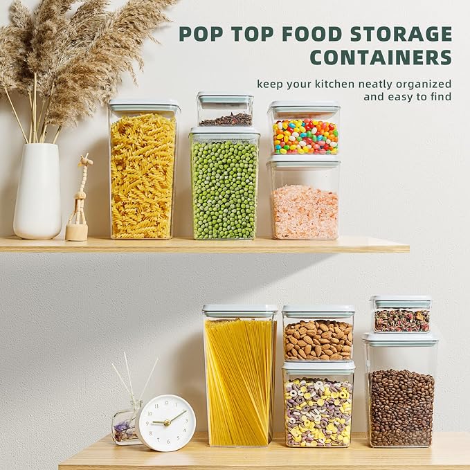 Airtight Food Storage Containers, 10-Piece, 5 Sizes, Pop-Top Lids | Clear Stackable Pantry Canisters for Flour, Sugar, Cereal, Pasta, Oats, Coffee, Snacks and Everyday Home Baking Ingredients - Image 3