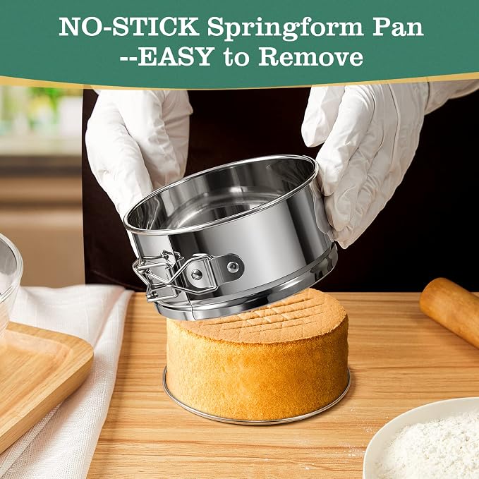 4" Springform Cake Pan, 4 Pcs Stainless Steel Springform Pans with 50 Pcs Paper Liners, Leakproof & Nonstick Cheesecake Pan with Removable Bottom, Small Cake Pan for Mini Pizzas Quiches | Leakproof & Nonstick Cheesecake Pan, Easy Releasing, Small Cake ... - Image 4