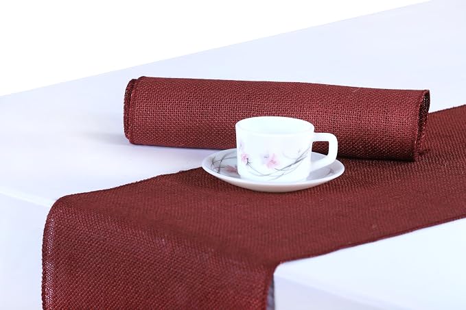 MDS® Pack of 20 Natural Burlap Table Runner, 12 x 72 Inch, Jute Rustic Farmhouse Boho Table Decor for Wedding Reception, Dining Table, Bridal Shower, Baby Shower & Party Decorations - Maroon by MDS