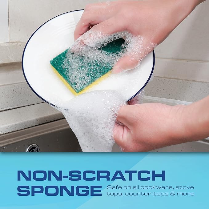 SCRUBIT 48 Pack Kitchen Sponges Dish Sponge for Washing Dishes, Kitchen & Bathroom – Blue & Yellow Dishwashing Sponges Along with A Thought Scrubber – Bulk Cleaning sponges Kitchen (Blue, Yellow) - Image 5