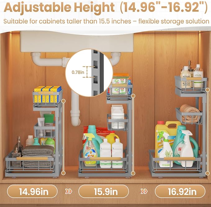 Under Sink Organizer and Storage for Bathroom and Kitchen - 2 Pack 3 Tier - Image 7