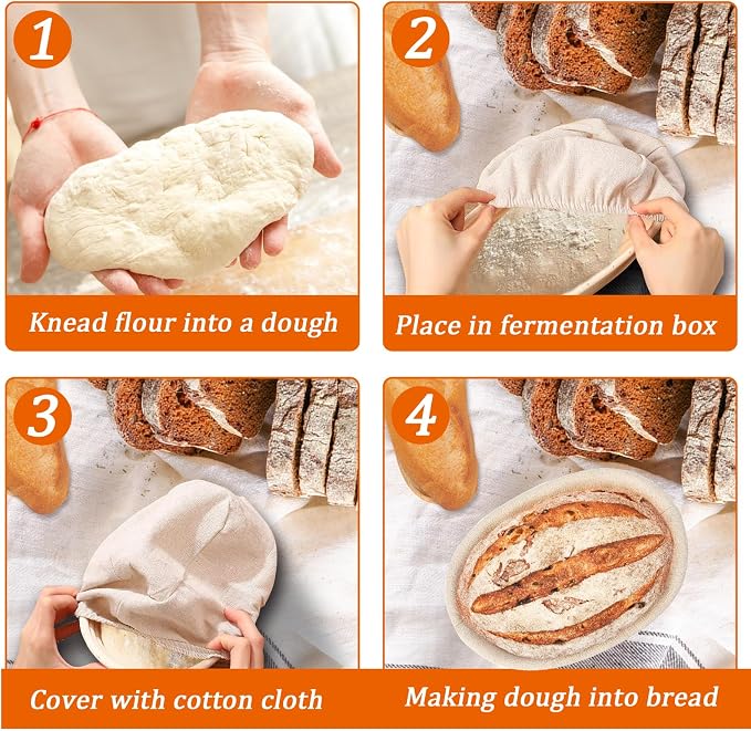 5 Pack Oval Banneton Proofing Basket Set 6 Inch, Natural Rattan Sourdough Bread Baskets with Linen Liners, Mini Dough Baking Bowls for Artisan & Home Bakers (6" Oval, Set of 5) - Image 3