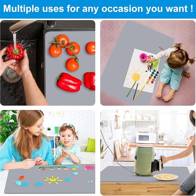 AECHY Silicone Mat for Kitchen Counter, 27.5" x 16.5" x 0.08", Dark Gray | Heat Resistant, Nonslip, Multipurpose Countertop Protector, Shipped Rolled Up - Image 3