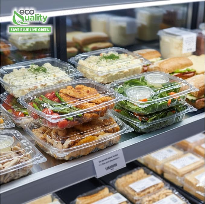 EcoQuality Clear Hinged Lid Clamshell Plastic Container 8 x 8 x 2 inches - Single Compartment Take out Containers for Salad, Pastry, Cake for Restaurants and Food Industry (100) - Image 4