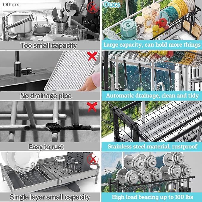 MINGLING Over the Sink Dish Drying Drainer Rack - Height & Width Adjustable - Image 5