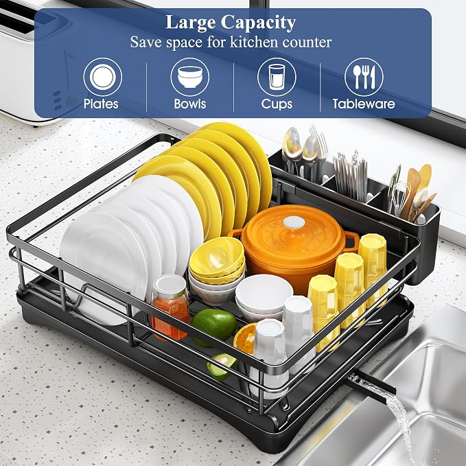 SNTD Dish Drying Rack for Kitchen Counter, 11.8" W x 16.7" L, Black - Image 2